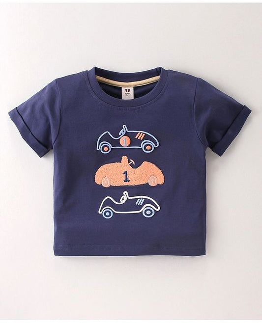 ToffyHouse Half Sleeves T-Shirt & Shorts Set With Cars Print - Navy