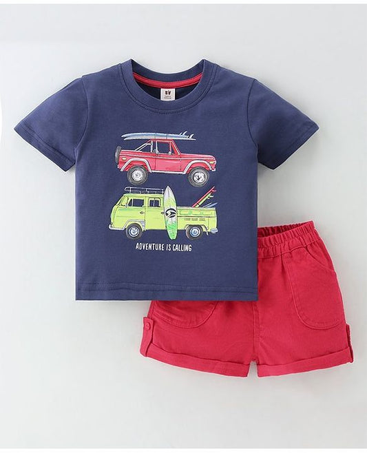 ToffyHouse Half Sleeves T-Shirt & Shorts Set - Navy Blue