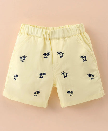 ToffyHouse Half Sleeves T-Shirt & Twill Woven Shorts With Palm Tree Print - Blue
