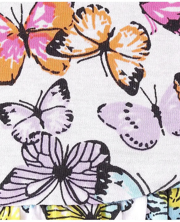 ToffyHouse 100% Cotton Knit Half Sleeves Frock with Butterfly Print- Multicolor