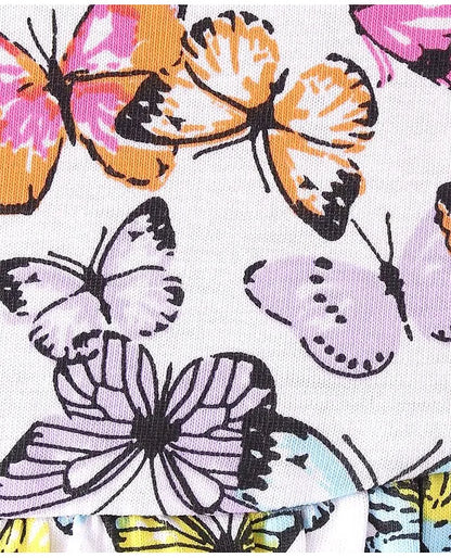 ToffyHouse 100% Cotton Knit Half Sleeves Frock with Butterfly Print- Multicolor