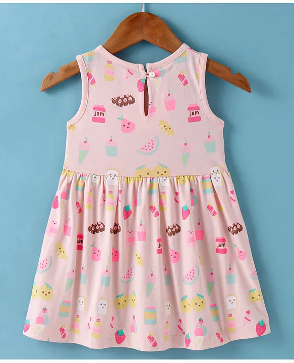 ToffyHouse Cotton Knit Sleeveless Frock with Ice Cream Print - Pink