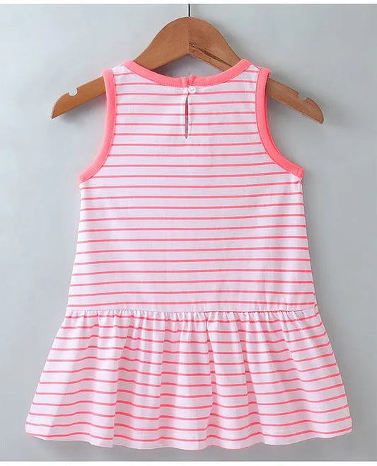 ToffyHouse 100% Cotton Sleeveless Striped & Fairy Printed Frock - Pink