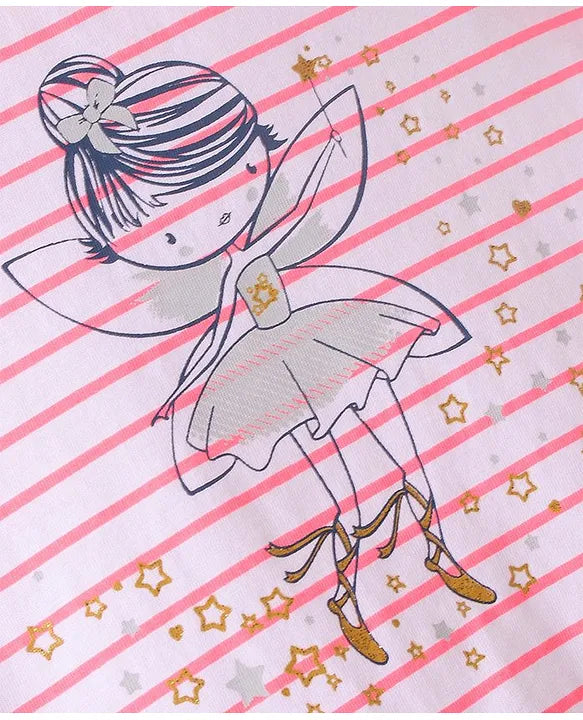 ToffyHouse 100% Cotton Sleeveless Striped & Fairy Printed Frock - Pink