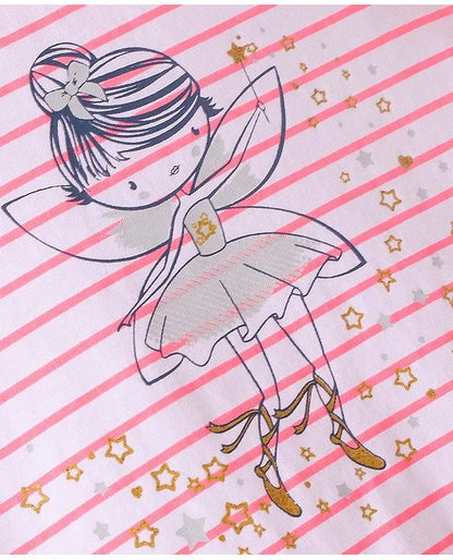 ToffyHouse 100% Cotton Sleeveless Striped & Fairy Printed Frock - Pink