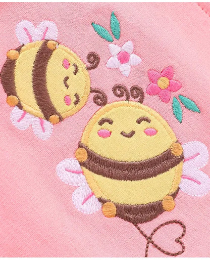 ToffyHouse Cotton Interlock Dungaree Style Romper with Half Sleeves Inner Tee Honey Bee Print - Rose Pink