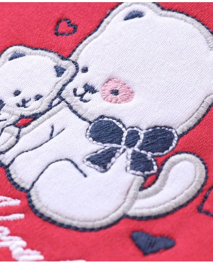 ToffyHouse Cotton Half Sleeves Panda Embroidered Romper - Red
