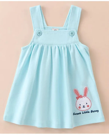 ToffyHouse Cotton Knit Half Sleeves T-Shirt with Frock Rabbit Print- White & Blue