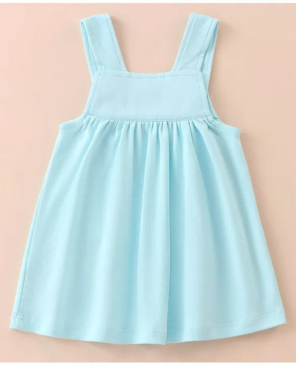 ToffyHouse Cotton Knit Half Sleeves T-Shirt with Frock Rabbit Print- White & Blue