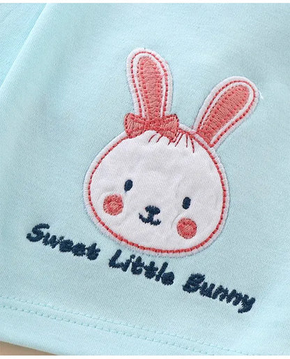 ToffyHouse Cotton Knit Half Sleeves T-Shirt with Frock Rabbit Print- White & Blue