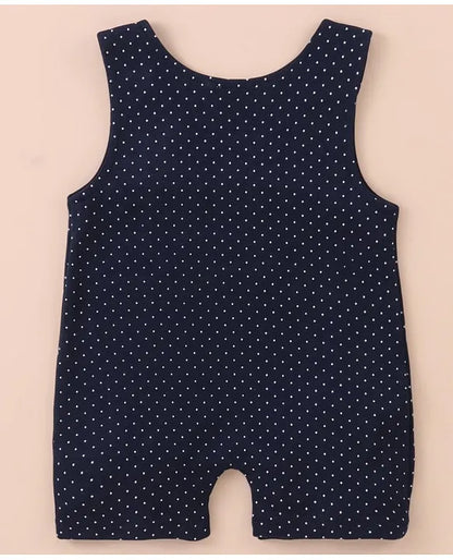 ToffyHouse Cotton Dungaree Style Romper with Half Sleeves Tee Swan Print & Applique - Navy Blue