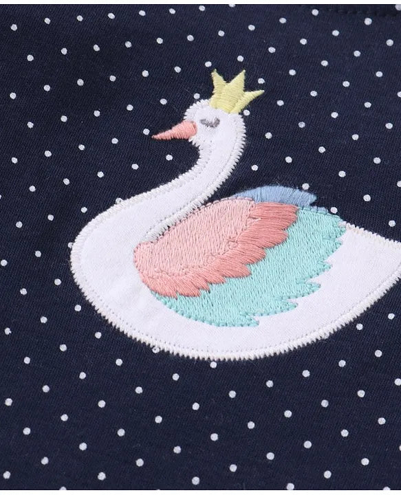 ToffyHouse Cotton Dungaree Style Romper with Half Sleeves Tee Swan Print & Applique - Navy Blue