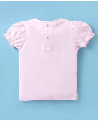 ToffyHouse 100% Cotton Knit Half Sleeves Top & Denim Skirt Set With Doll Print - Pink