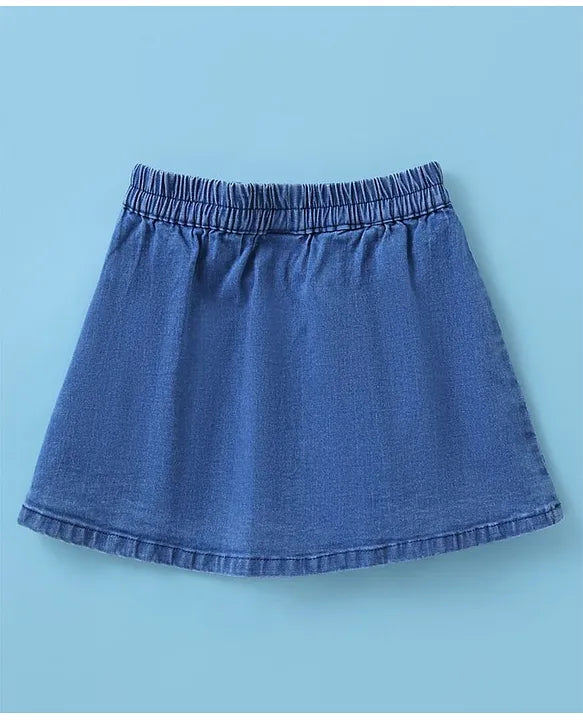 ToffyHouse 100% Cotton Knit Half Sleeves Top & Denim Skirt Set With Doll Print - Pink