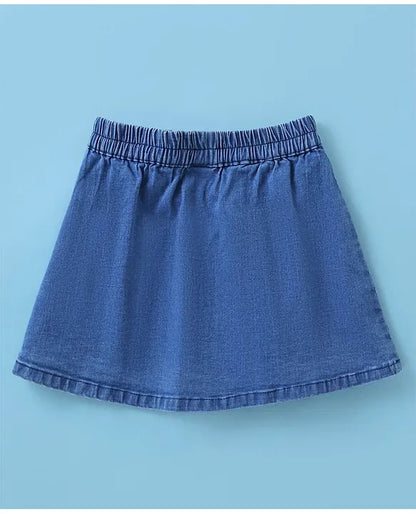 ToffyHouse 100% Cotton Knit Half Sleeves Top & Denim Skirt Set With Doll Print - Pink