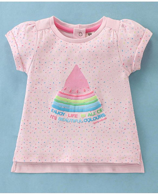 ToffyHouse Half Sleeves Top with Watermelon Print & Layered Skirt Set - Light Pink