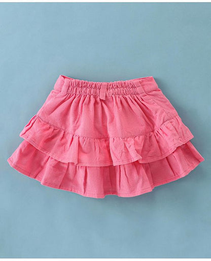 ToffyHouse Half Sleeves Top with Watermelon Print & Layered Skirt Set - Light Pink
