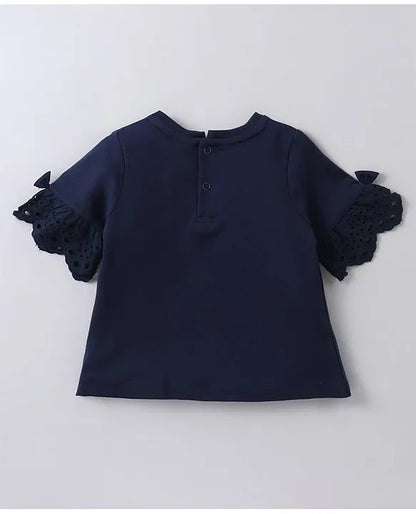 ToffyHouse 100% Cotton Knit 3/4th Sleeves Top & Skirt Set With Unicorn Print - Navy