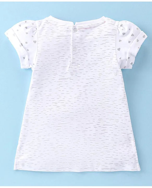 ToffyHouse 100% Knitted Cotton Half Sleeves Top & Woven Mesh Fabric Skirt Set With Fashionista Doll Print - White & Black