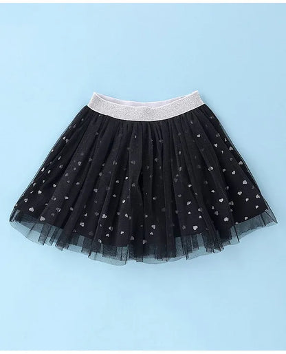 ToffyHouse 100% Knitted Cotton Half Sleeves Top & Woven Mesh Fabric Skirt Set With Fashionista Doll Print - White & Black