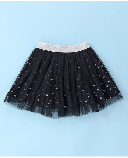ToffyHouse 100% Knitted Cotton Half Sleeves Top & Woven Mesh Fabric Skirt Set With Fashionista Doll Print - White & Black
