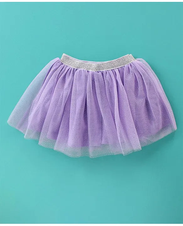 ToffyHouse 100% Cotton Knit Half Sleeves Unicorn Printed Top & Skirt Set With Mesh Detailing - Mauve