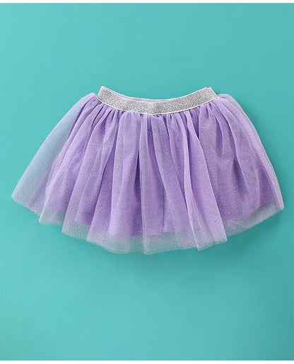 ToffyHouse 100% Cotton Knit Half Sleeves Unicorn Printed Top & Skirt Set With Mesh Detailing - Mauve