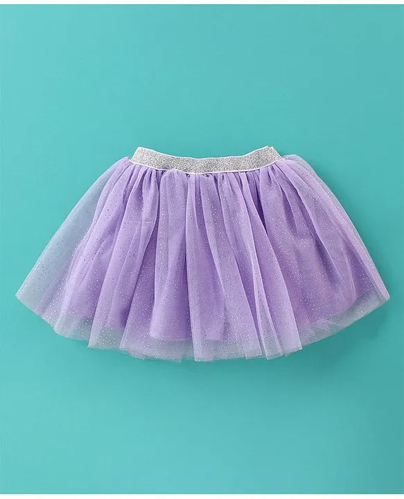 ToffyHouse 100% Cotton Knit Half Sleeves Unicorn Printed Top & Skirt Set With Mesh Detailing - Mauve