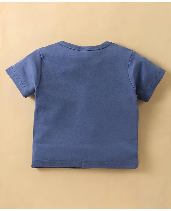 ToffyHouse 100% Cotton Half Sleeves T-Shirt & Shorts Set With Airplanes Patch - Ensign Blue