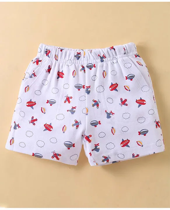 ToffyHouse 100% Cotton Half Sleeves T-Shirt & Shorts Set With Airplanes Patch - Ensign Blue