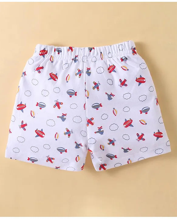 ToffyHouse 100% Cotton Half Sleeves T-Shirt & Shorts Set With Airplanes Patch - Ensign Blue