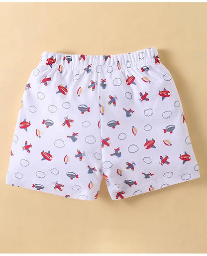 ToffyHouse 100% Cotton Half Sleeves T-Shirt & Shorts Set With Airplanes Patch - Ensign Blue