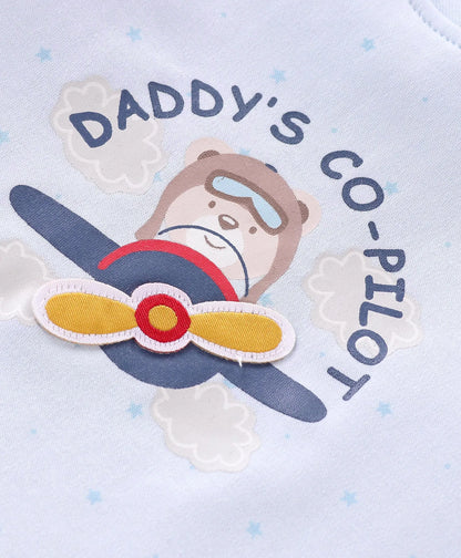 ToffyHouse Half Sleeves T-Shirt &  Shorts Set With Cute Airplane Pilot Print - Sky Blue