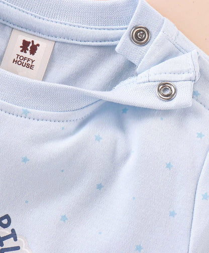 ToffyHouse Half Sleeves T-Shirt &  Shorts Set With Cute Airplane Pilot Print - Sky Blue