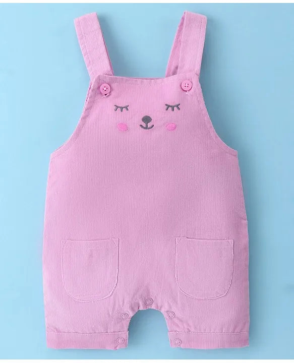 ToffyHouse Cotton Knit Puff Sleeves T-Shirt & Corduroy Dungarees With Kitten Print - Pink