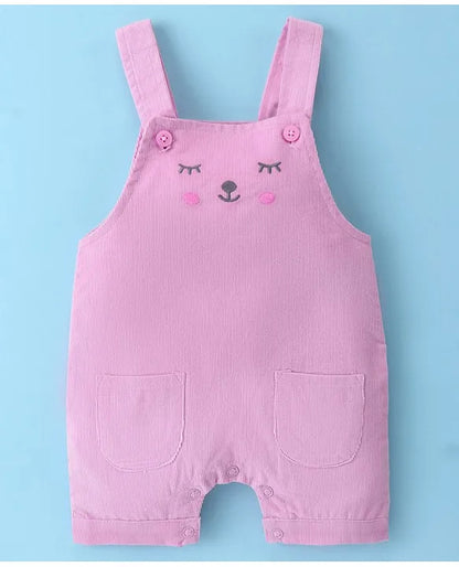 ToffyHouse Cotton Knit Puff Sleeves T-Shirt & Corduroy Dungarees With Kitten Print - Pink