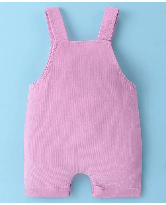 ToffyHouse Cotton Knit Puff Sleeves T-Shirt & Corduroy Dungarees With Kitten Print - Pink