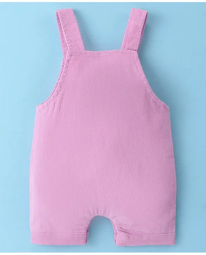 ToffyHouse Cotton Knit Puff Sleeves T-Shirt & Corduroy Dungarees With Kitten Print - Pink