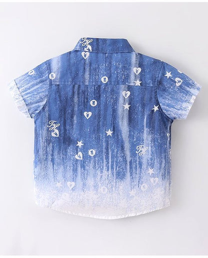 ToffyHouse  Half Sleeves Printed Shirt & Shorts Set With Bow & Suspender - Blue & Peach