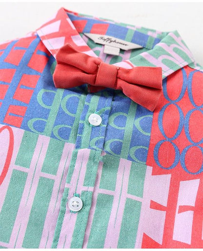 ToffyHouse  Half Sleeves Shirt & Shorts Set With Suspender & Bow - Multicolor