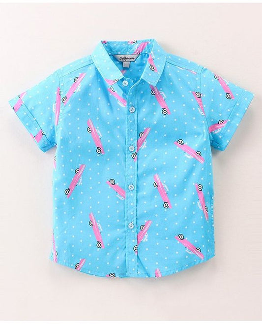 ToffyHouse Half Sleeves Cars Printed Shirt & Shorts with Suspenders & Cap - Navy Blue