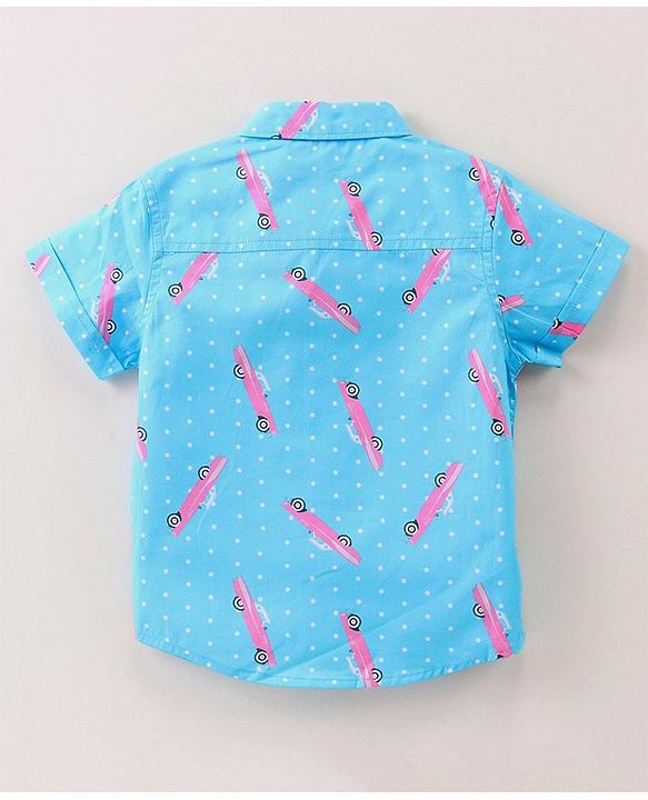 ToffyHouse Half Sleeves Cars Printed Shirt & Shorts with Suspenders & Cap - Navy Blue