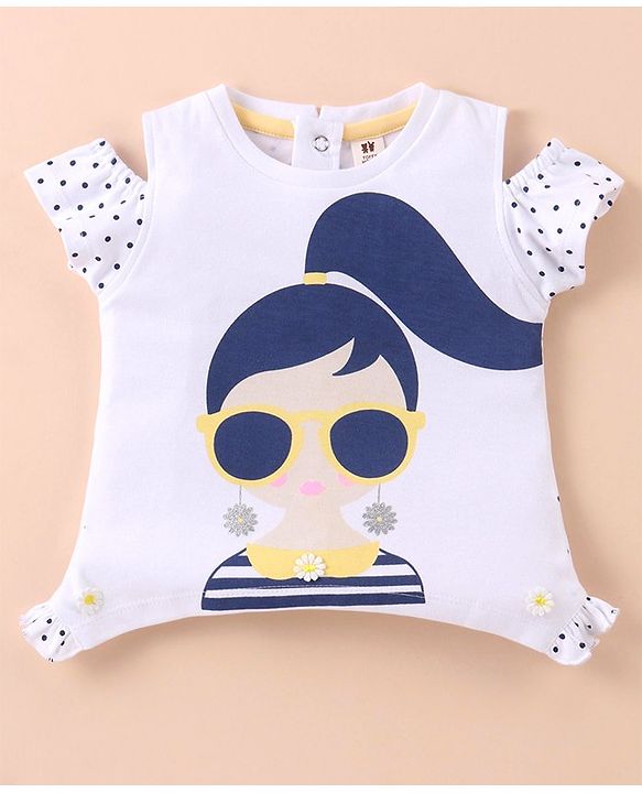 ToffyHouse  Top & Shorts Set With Cool Girl Print - White & Navy