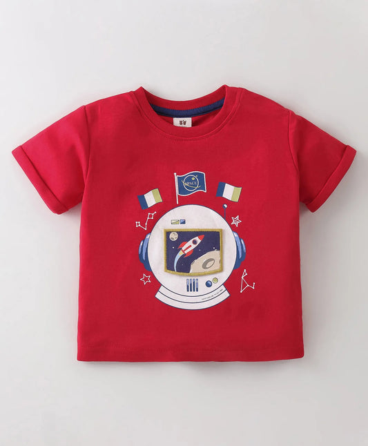 ToffyHouse  Half Sleeves  Set With Space Theme Print - Red & Blue