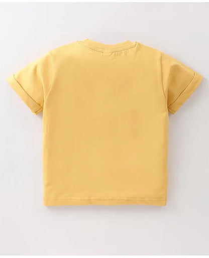 ToffyHouse 100% Cotton Knit Half Sleeves T-Shirt & Woven Corduroy Shorts Set With Teddy Print - Gold
