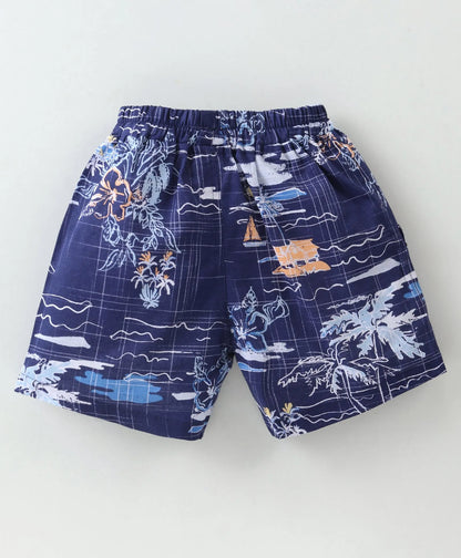 ToffyHouse Half Sleeves  Co-Ord Set With Beach Theme Print - Navy