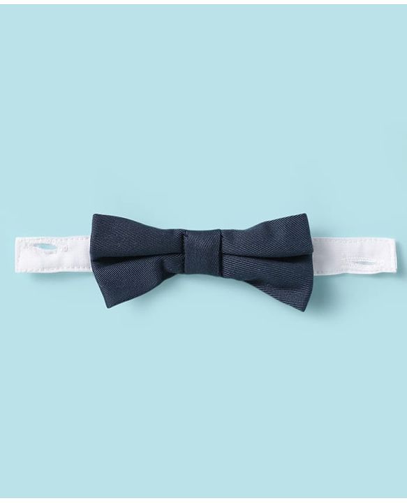 ToffyHouse Half Sleeves Printed Shirt & Shorts With Bow & Suspender - White & Navy Blue
