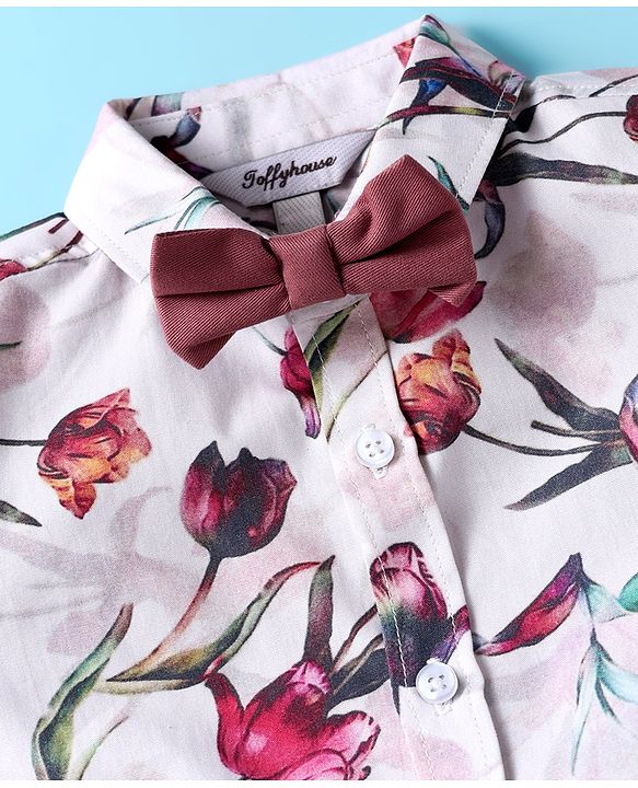ToffyHouse  Half Sleeves Shirt & Shorts With Bow Suspender & Hat - Rose Gold