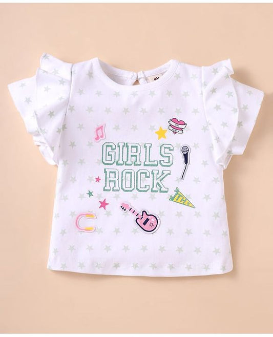 ToffyHouse Half Sleeves Top & Shorts Set With Star Print & Patch Detailing - White