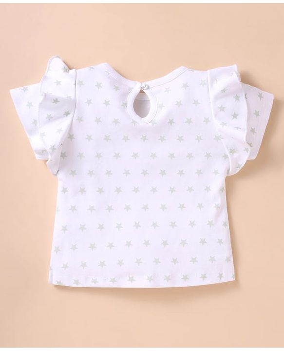 ToffyHouse Half Sleeves Top & Shorts Set With Star Print & Patch Detailing - White